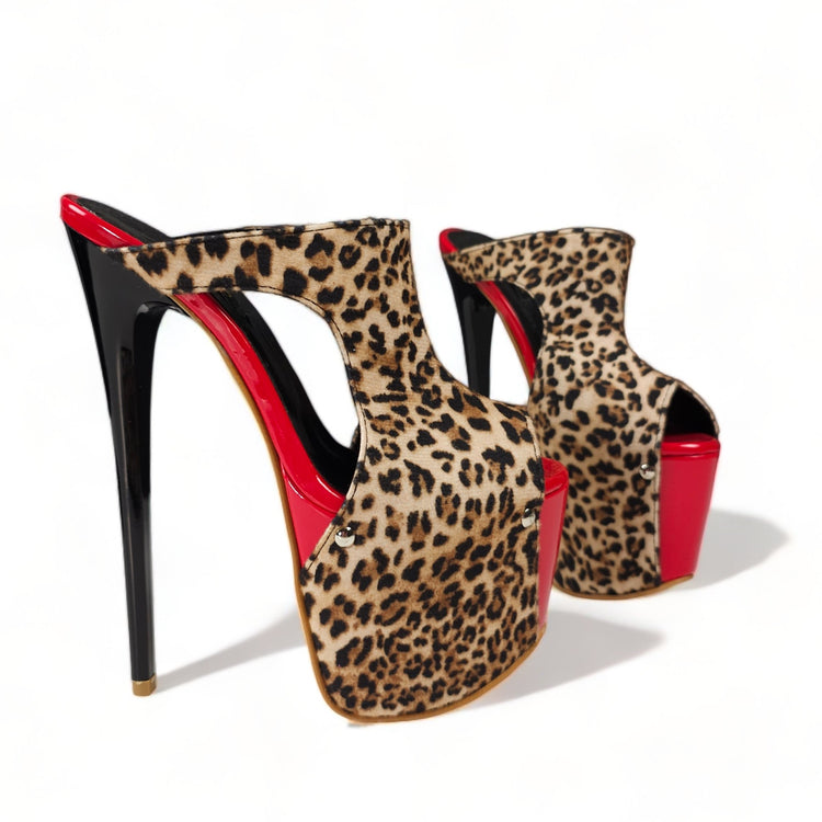 Leopard Red Detailed High Heel Platform Mules