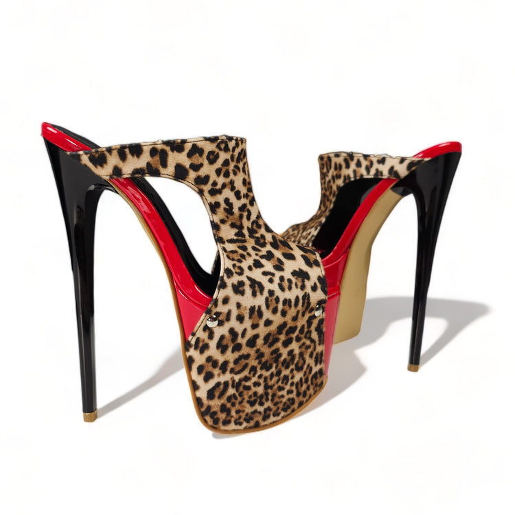 Leopard Red Detailed High Heel Platform Mules