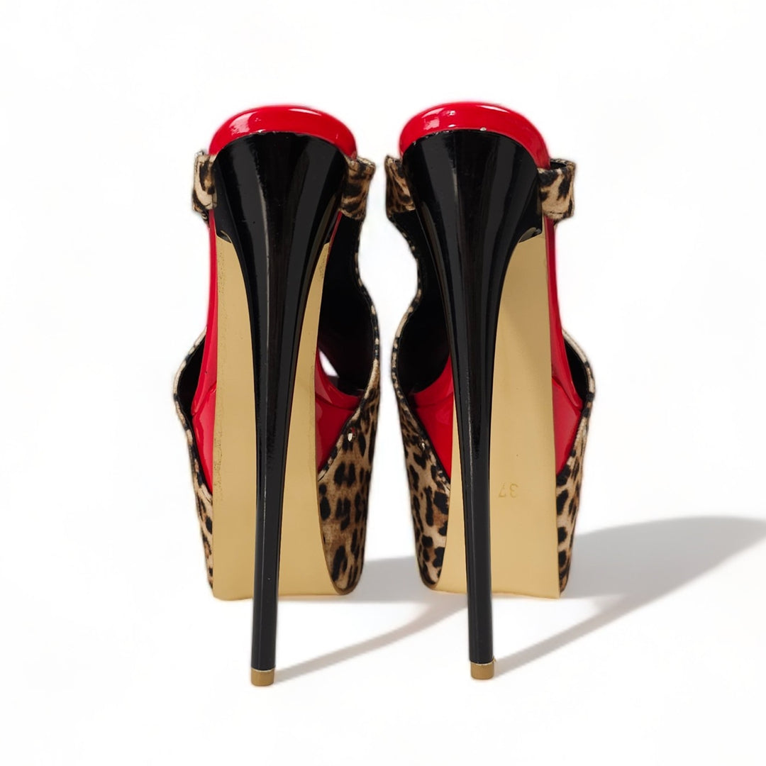 Leopard Red Detailed High Heel Platform Mules