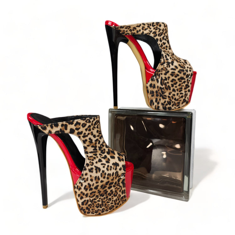 Leopard Red Detailed High Heel Platform Mules