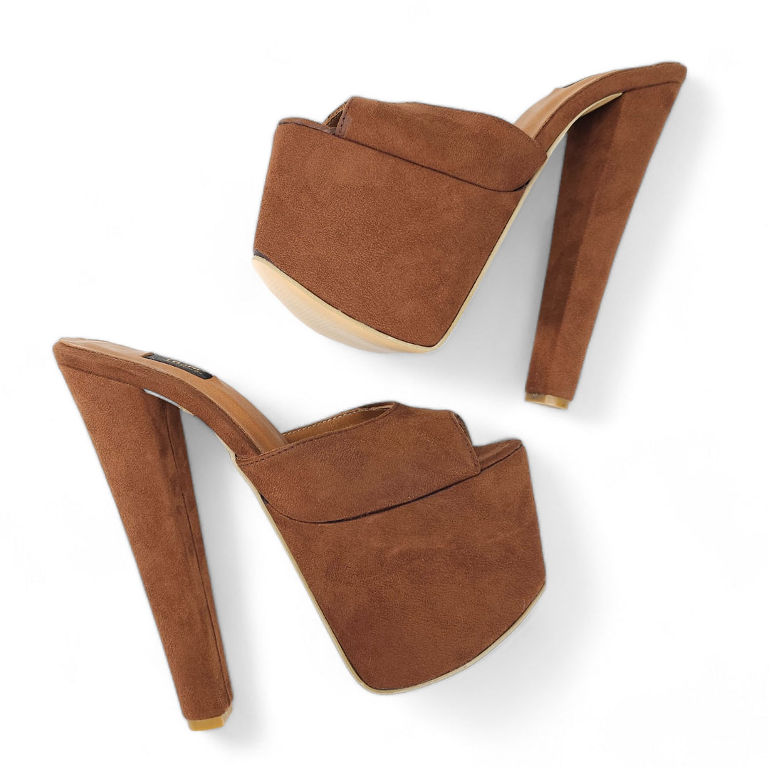 Tobacco Brown Suede High Heel Platform Mules