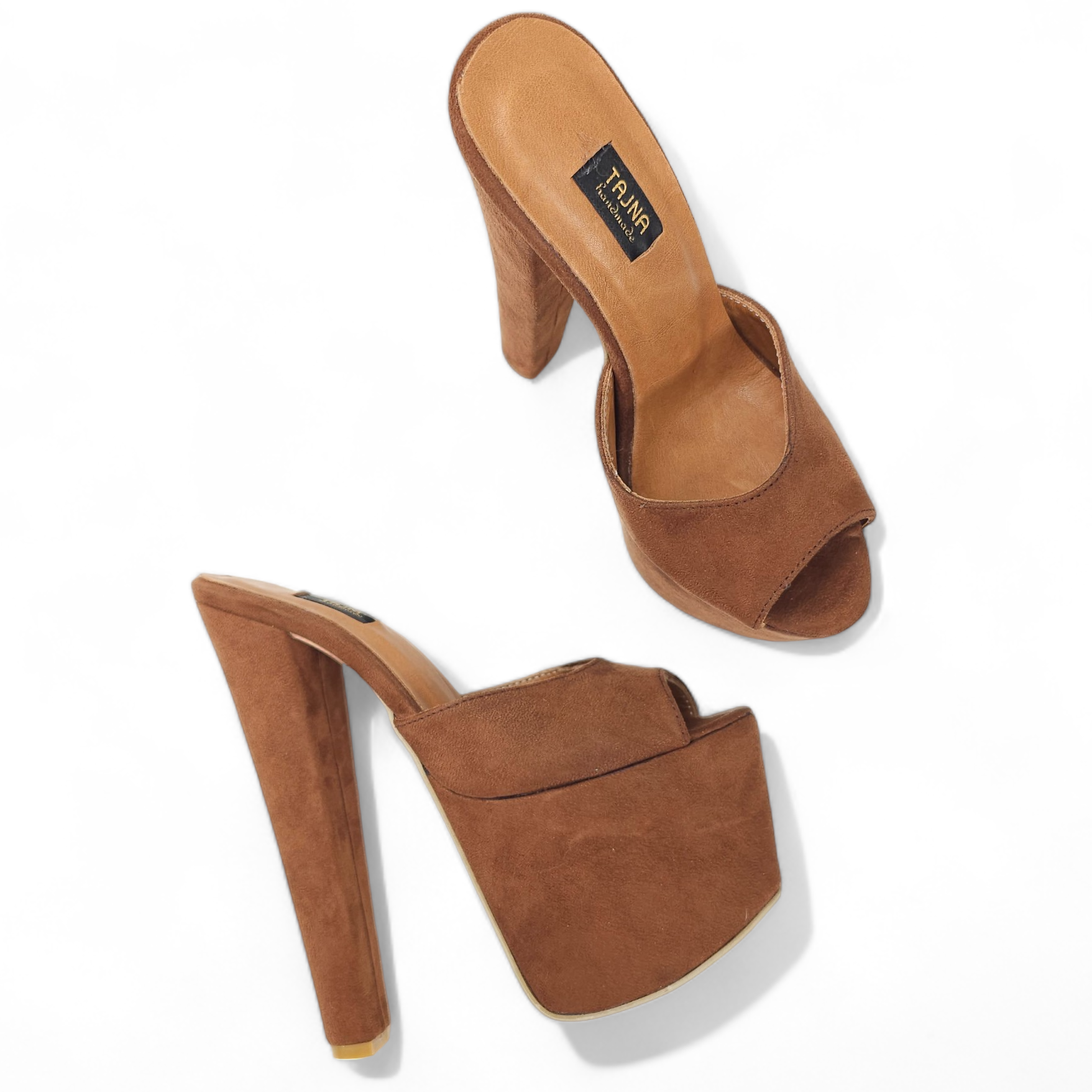 Tobacco Brown Suede High Heel Platform Mules