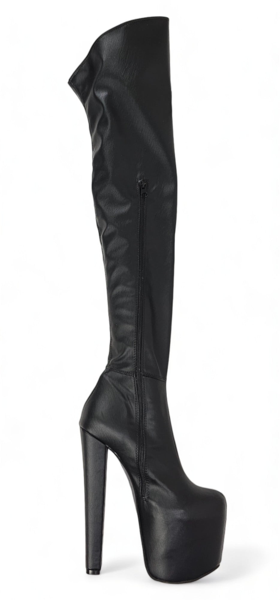 Black Matte High Heel Platform Over the Knee Boots