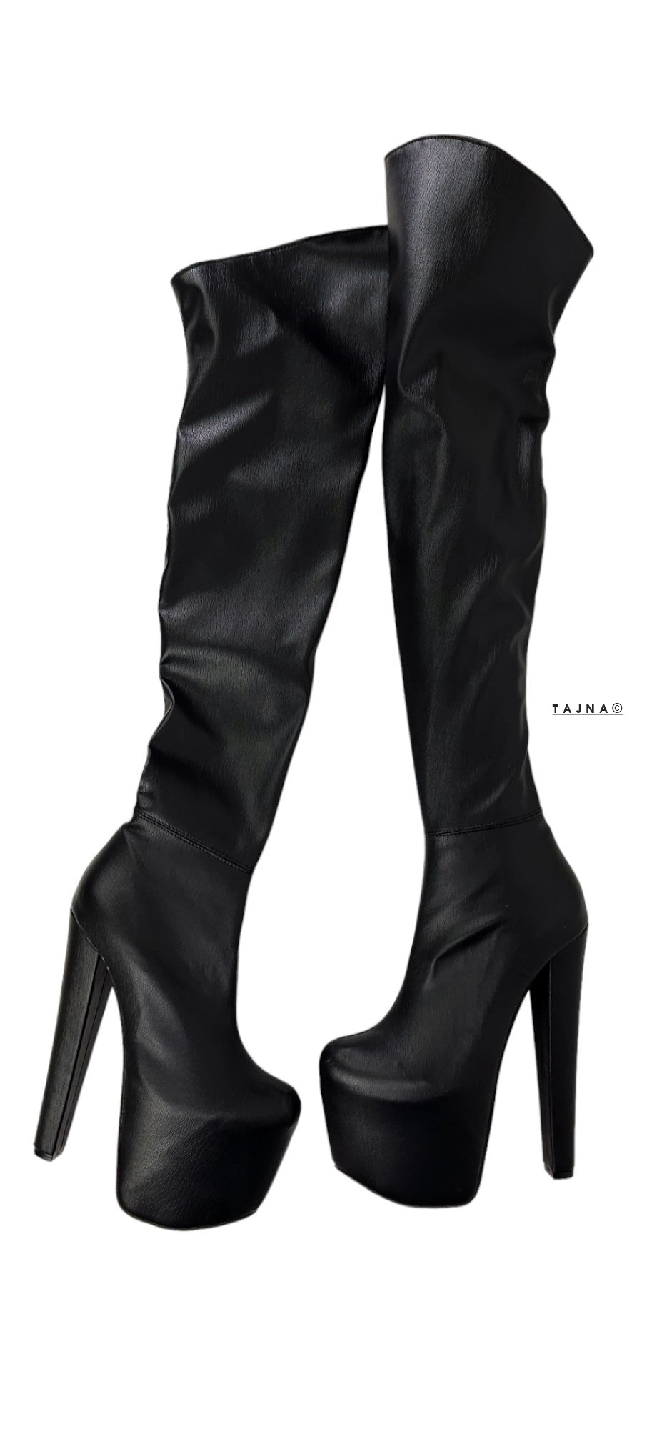 Black Matte High Heel Platform Over the Knee Boots