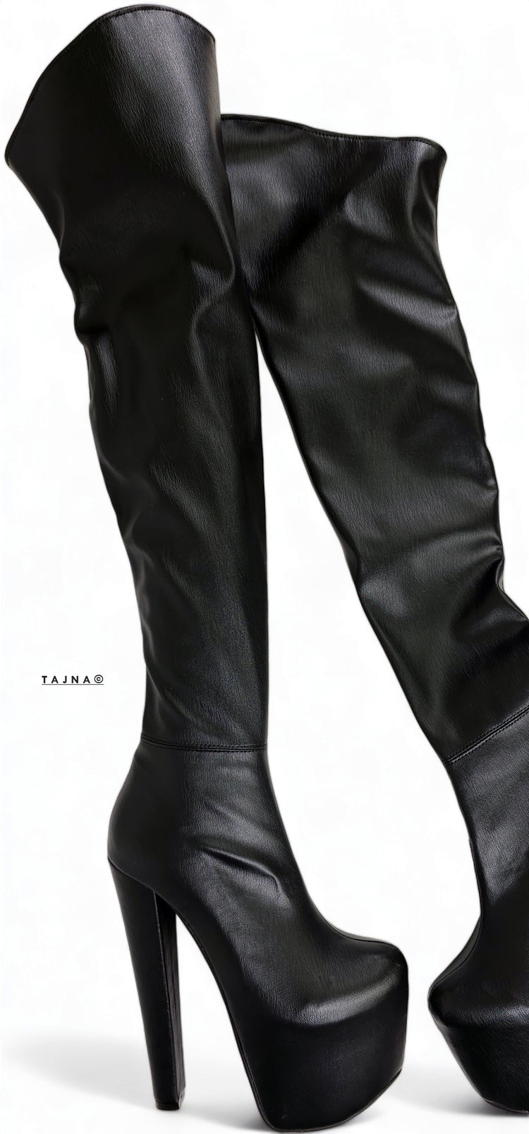 Black Matte High Heel Platform Over the Knee Boots