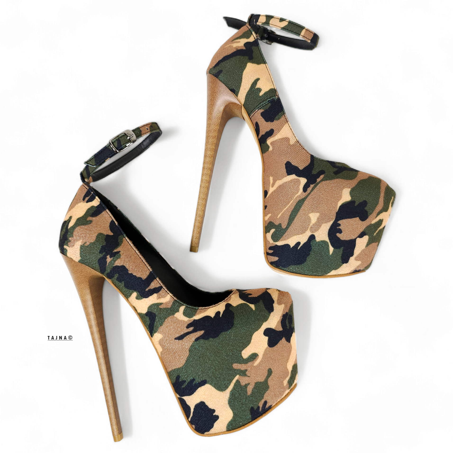 Camouflage Ankle Strap High Heel Pumps