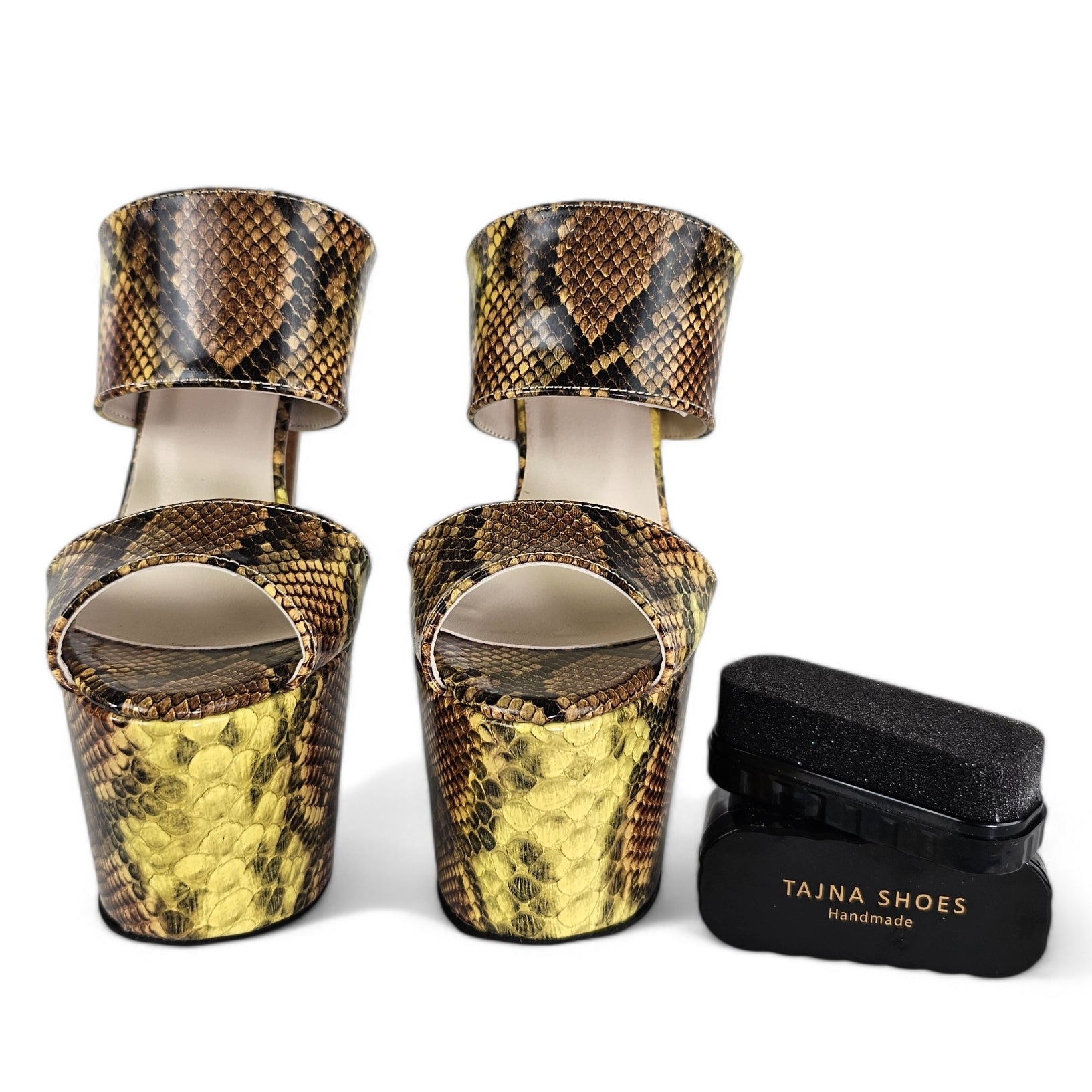 Double Strap Snake Print Platform Chunky Heel Mules