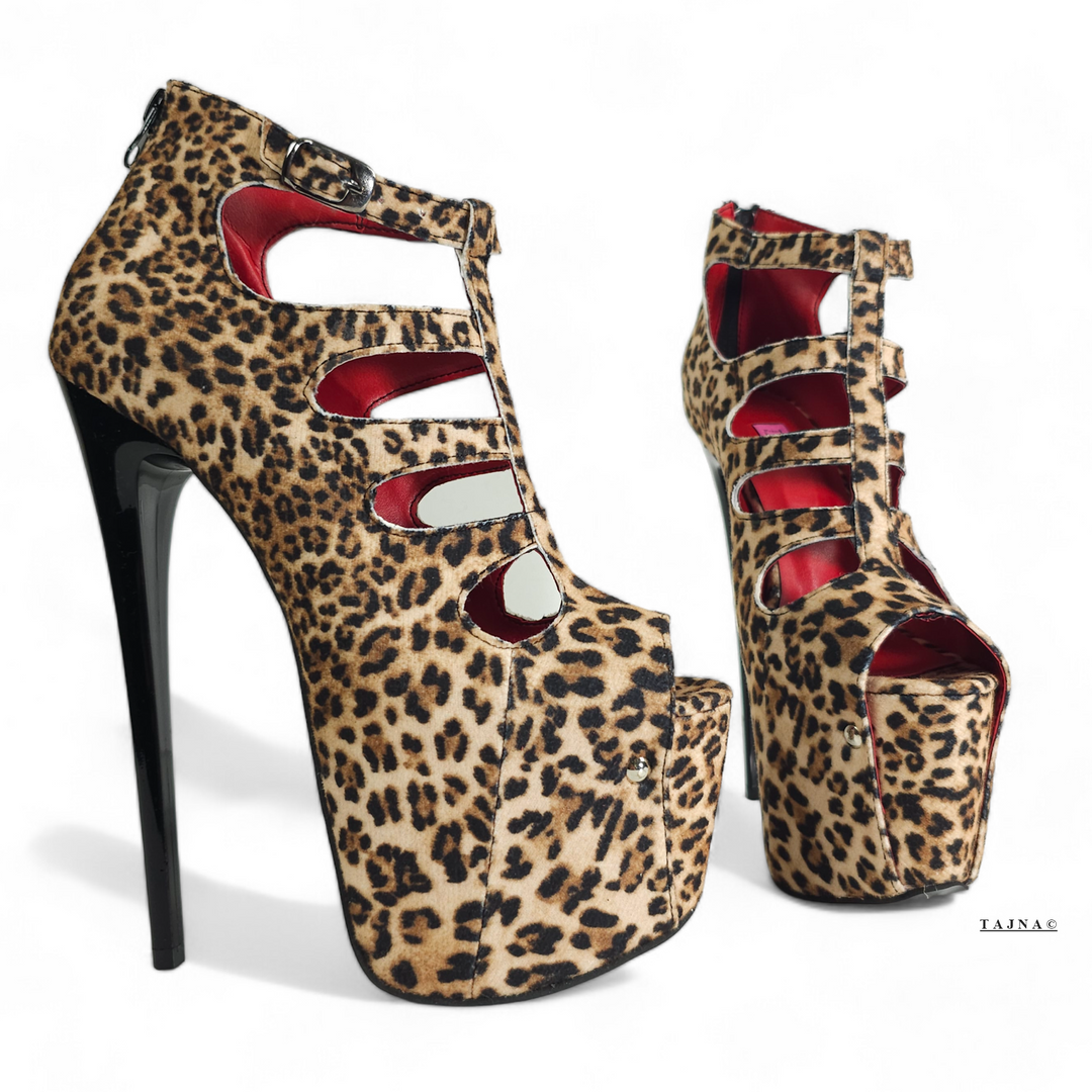 Leopard Print Cage Style Ankle Cut High Heels