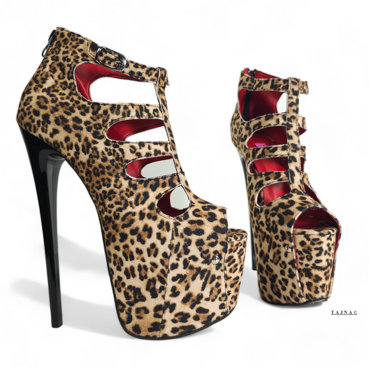 Leopard Print Cage Style Ankle Cut High Heels