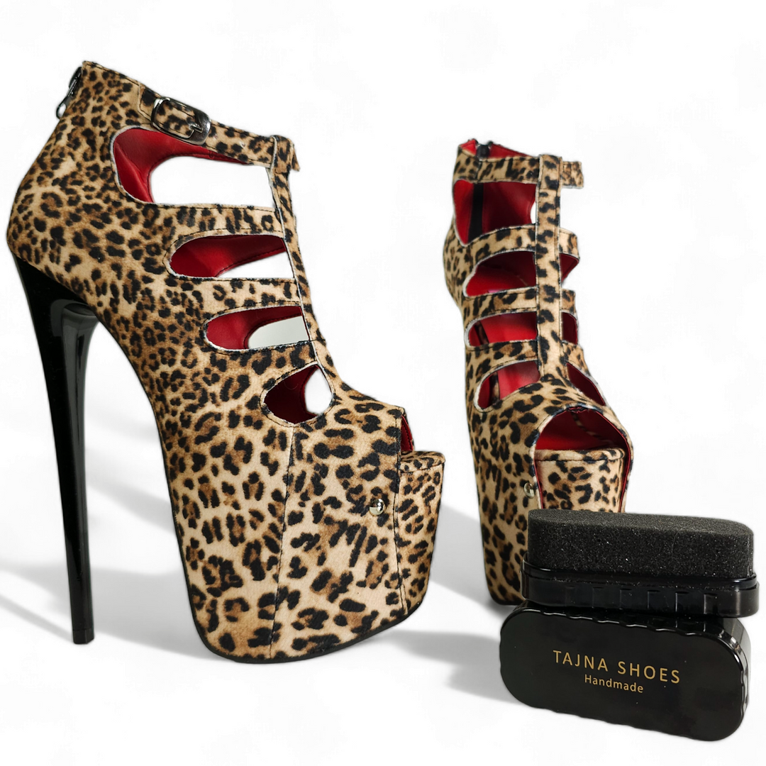 Leopard Print Cage Style Ankle Cut High Heels