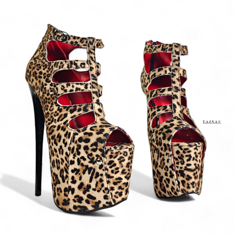 Leopard Print Cage Style Ankle Cut High Heels