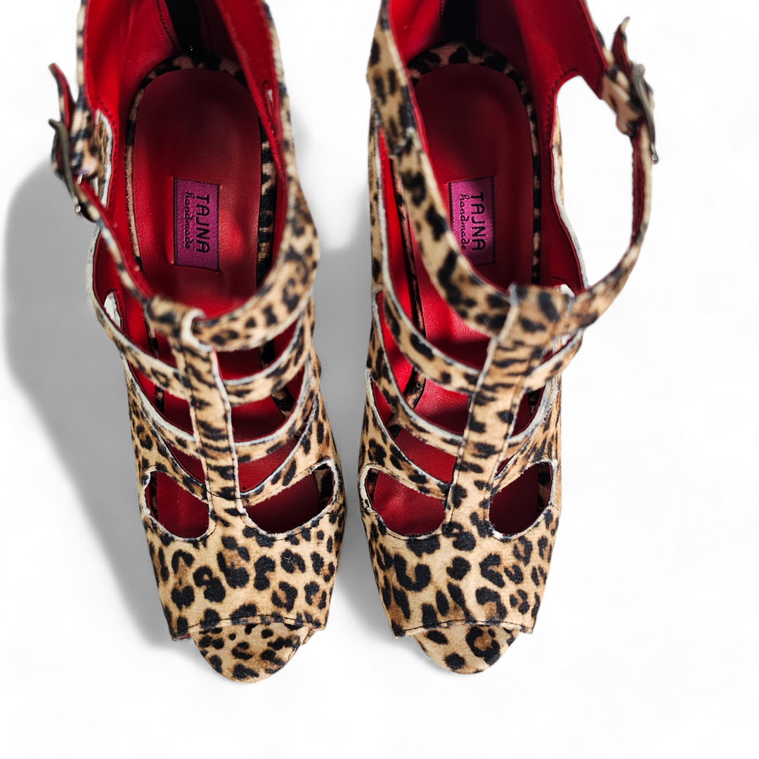 Leopard Print Cage Style Ankle Cut High Heels