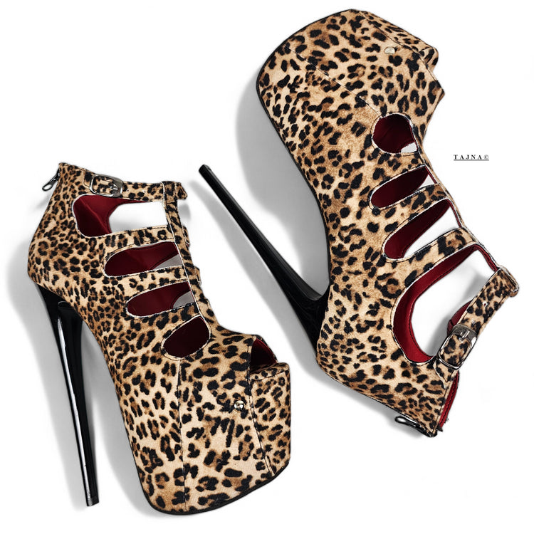 Leopard Print Cage Style Ankle Cut High Heels