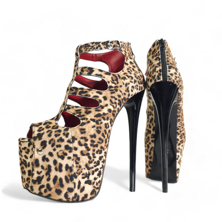 Leopard Print Cage Style Ankle Cut High Heels