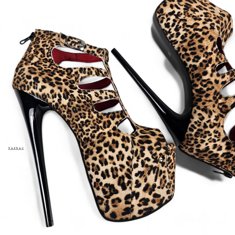 Leopard Print Cage Style Ankle Cut High Heels