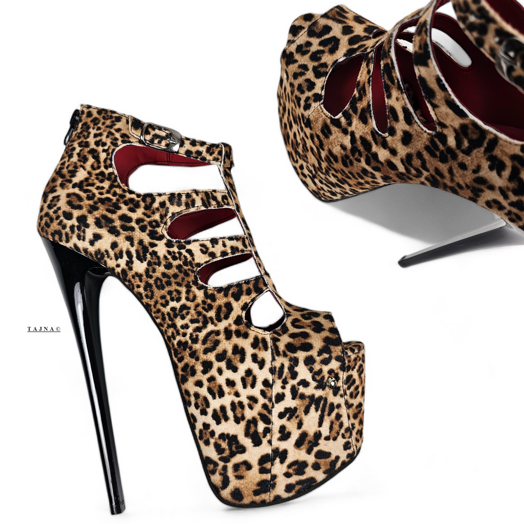 Leopard Print Cage Style Ankle Cut High Heels