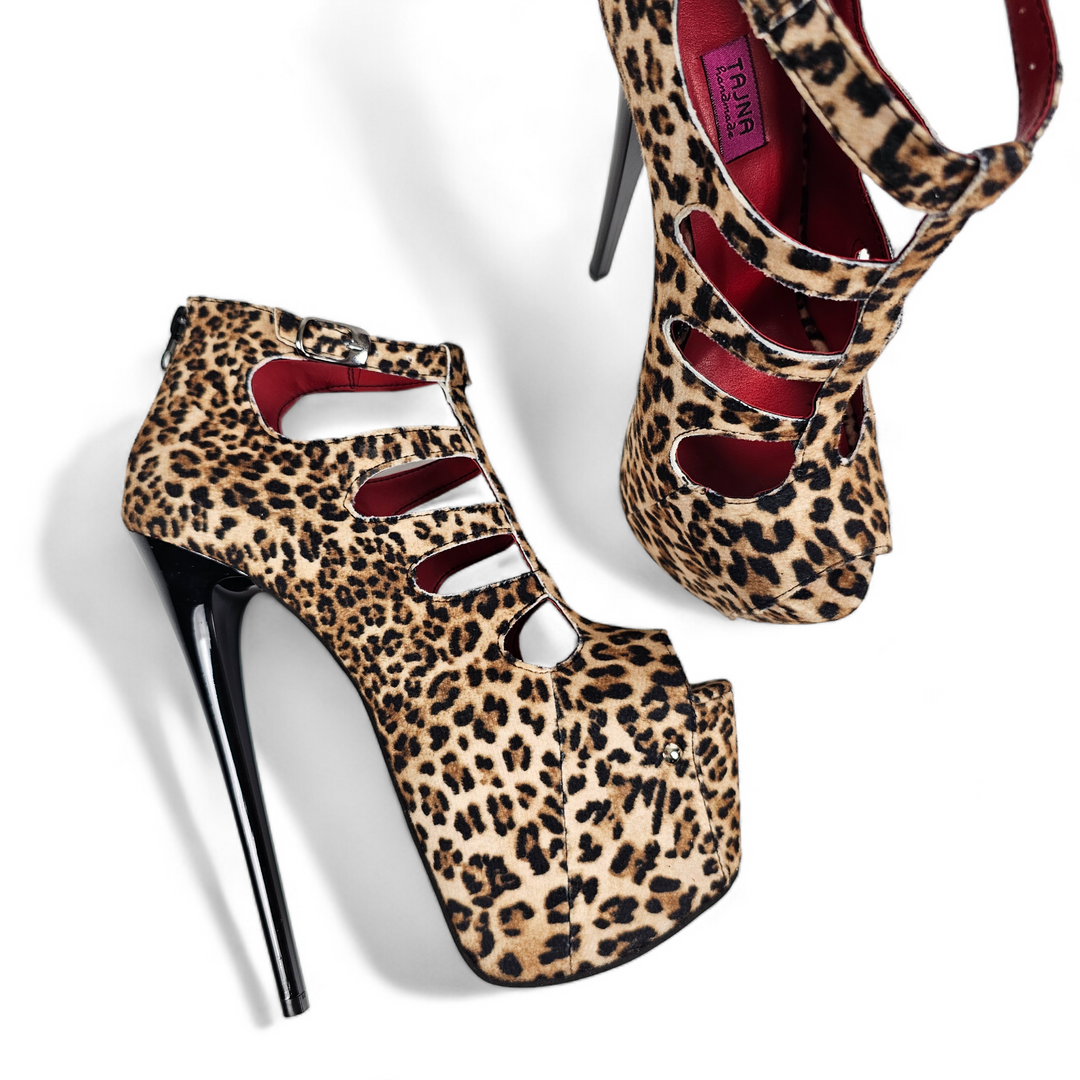 Leopard Print Cage Style Ankle Cut High Heels