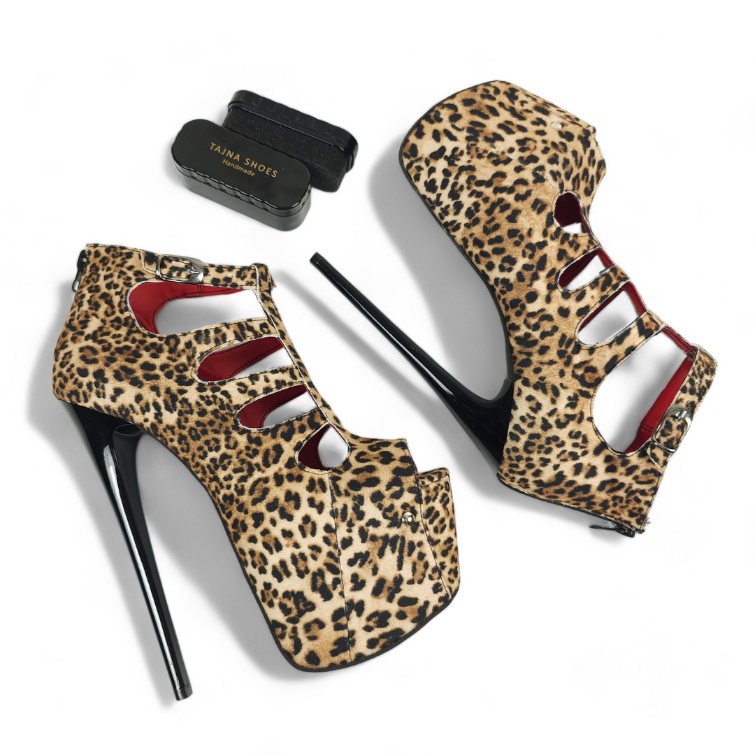 Leopard Print Cage Style Ankle Cut High Heels