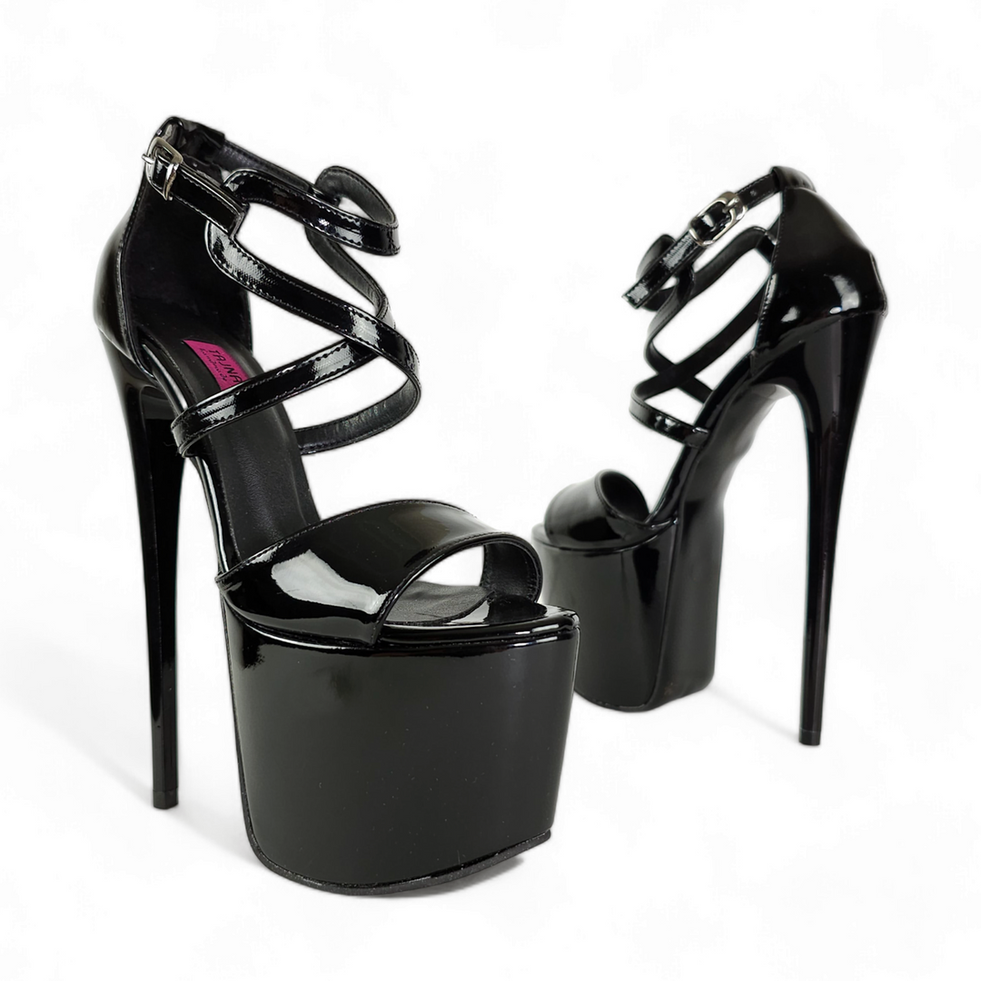 Black Gloss Designer Strap High Heel Sandals