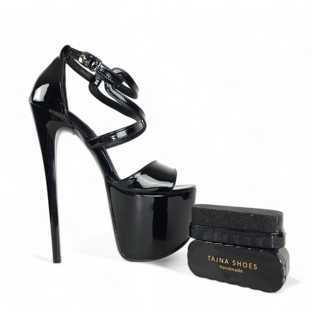 Black Gloss Designer Strap High Heel Sandals