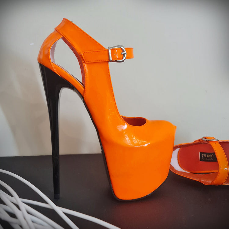 orange high heel shoes