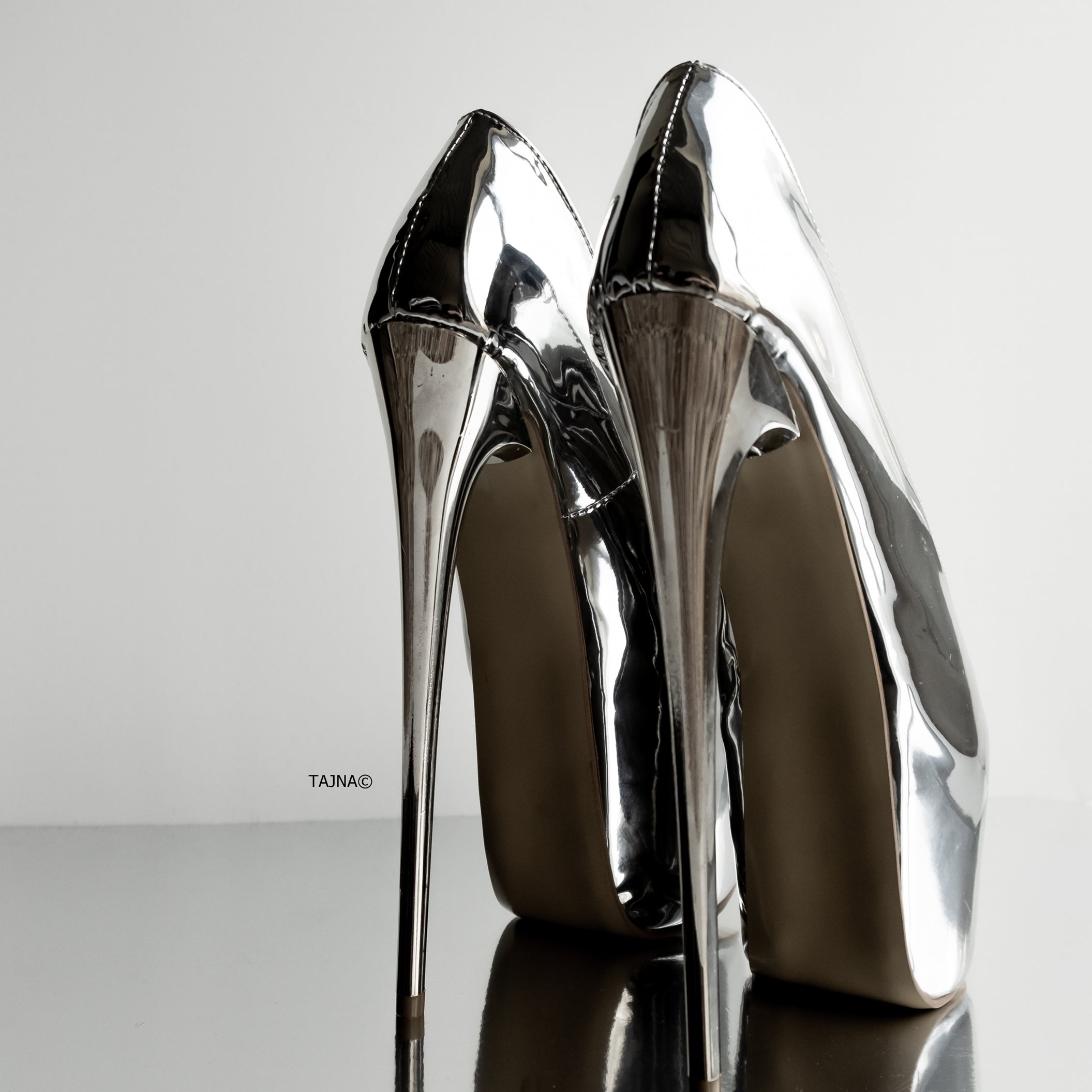 Silver Embellished Strap Metallic High Heels : Chere Footwear
