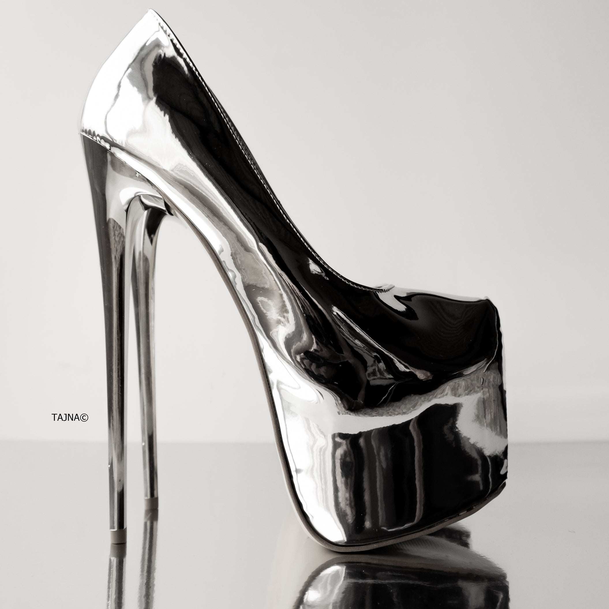 Misspap Metallic Chrome Bow High Heels | Boohoo UK