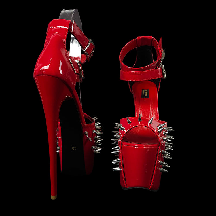 Red Gloss Double Strap Spike High Heels