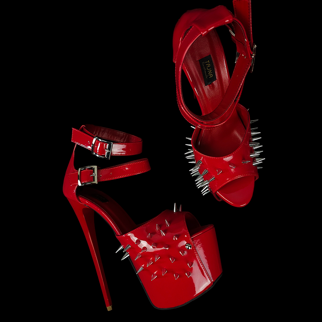 Red Gloss Double Strap Spike High Heels