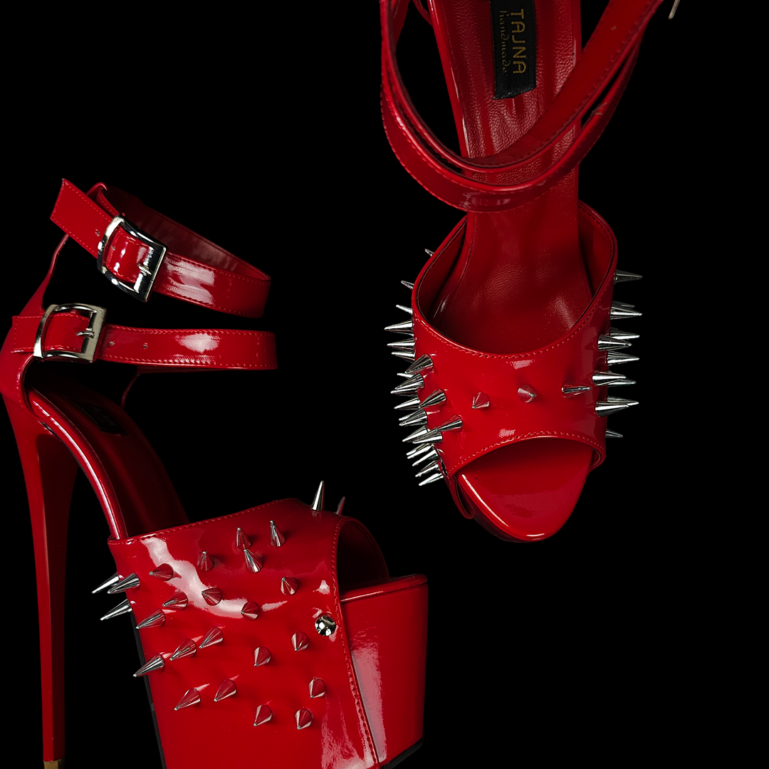 Red Gloss Double Strap Spike High Heels