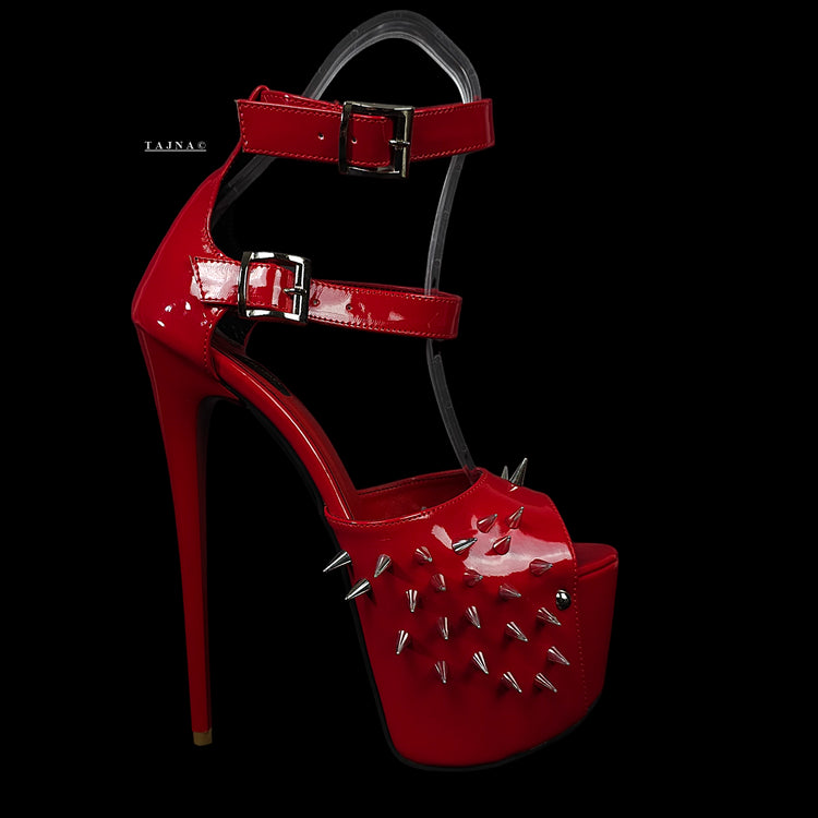 Red Gloss Double Strap Spike High Heels