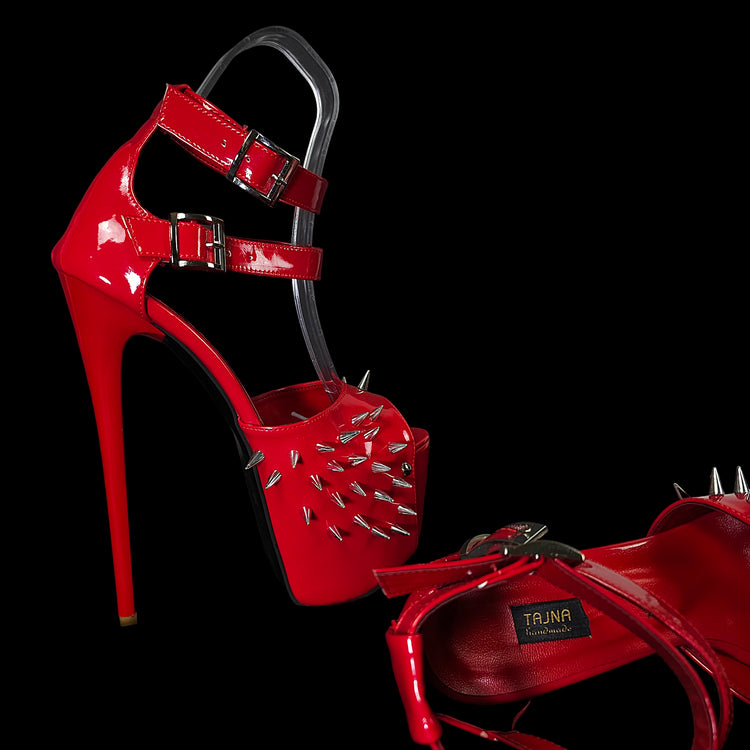 Red Gloss Double Strap Spike High Heels