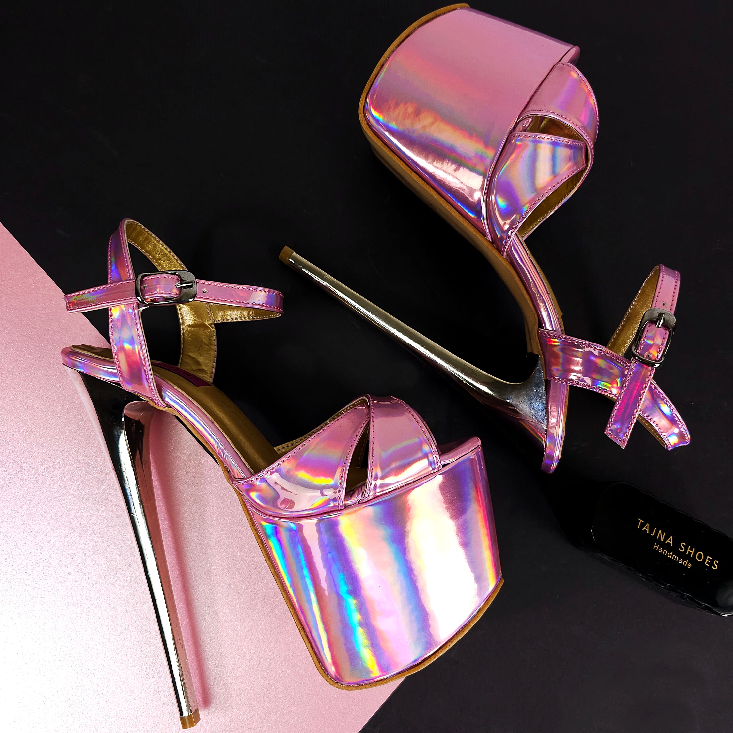 Pink Mirror Gloss Metallic High Heel Sandals