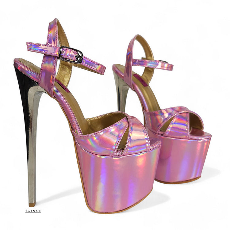 Pink Mirror Gloss Metallic High Heel Sandals