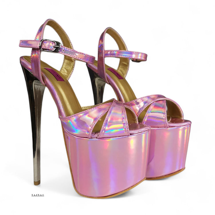 Pink Mirror Gloss Metallic High Heel Sandals