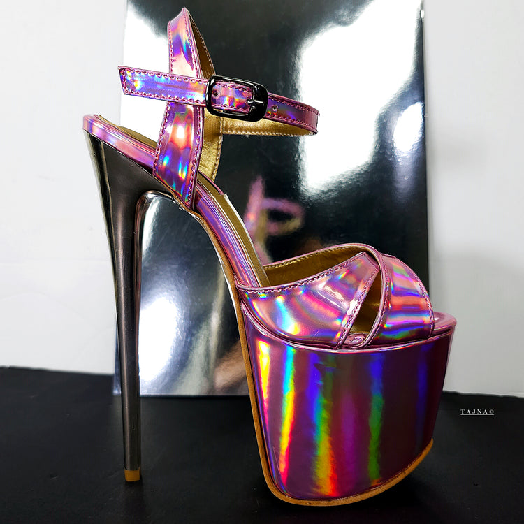 Pink Mirror Gloss Metallic High Heel Sandals