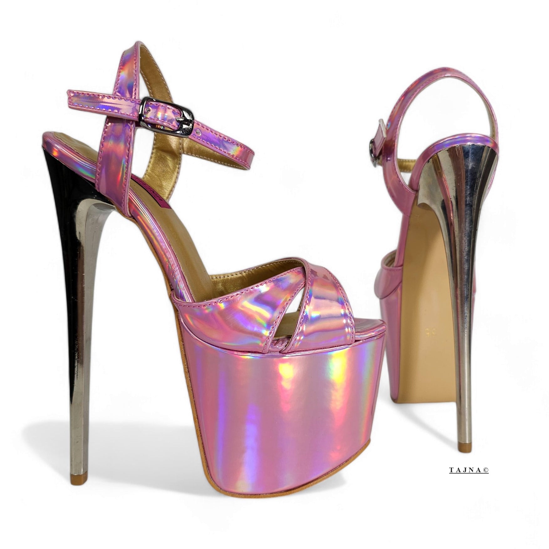 Pink Mirror Gloss Metallic High Heel Sandals