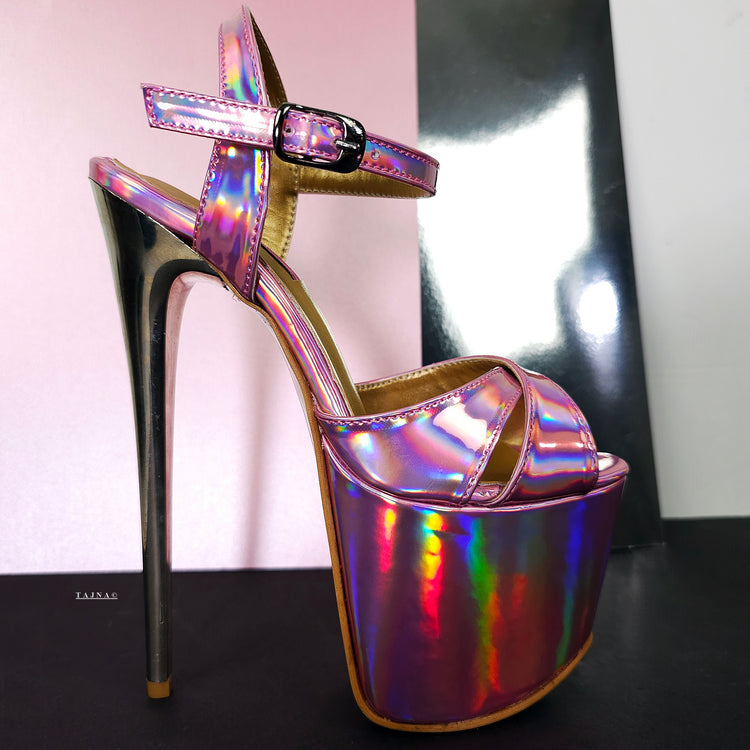 Pink Mirror Gloss Metallic High Heel Sandals