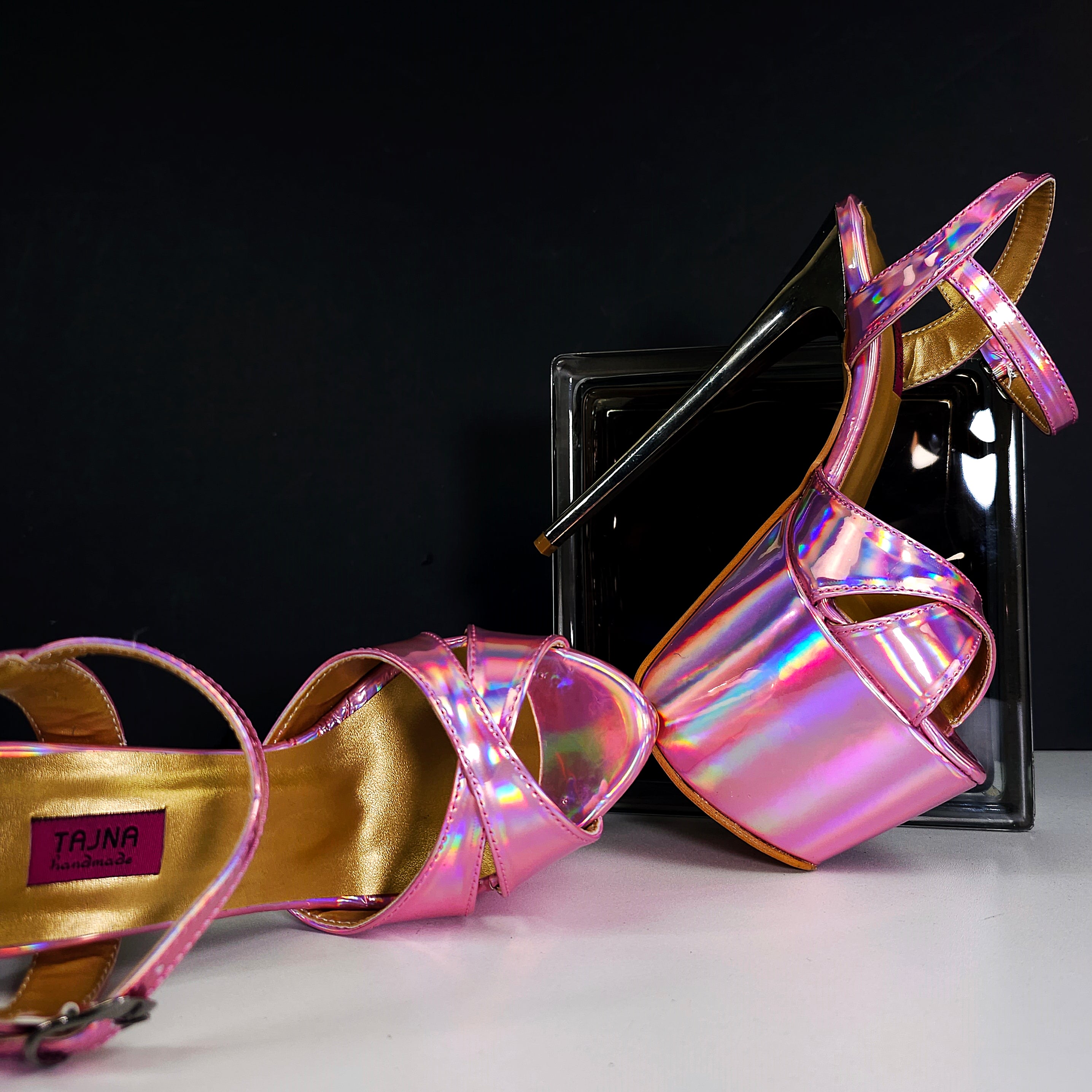 Pink Mirror Gloss Metallic High Heel Sandals