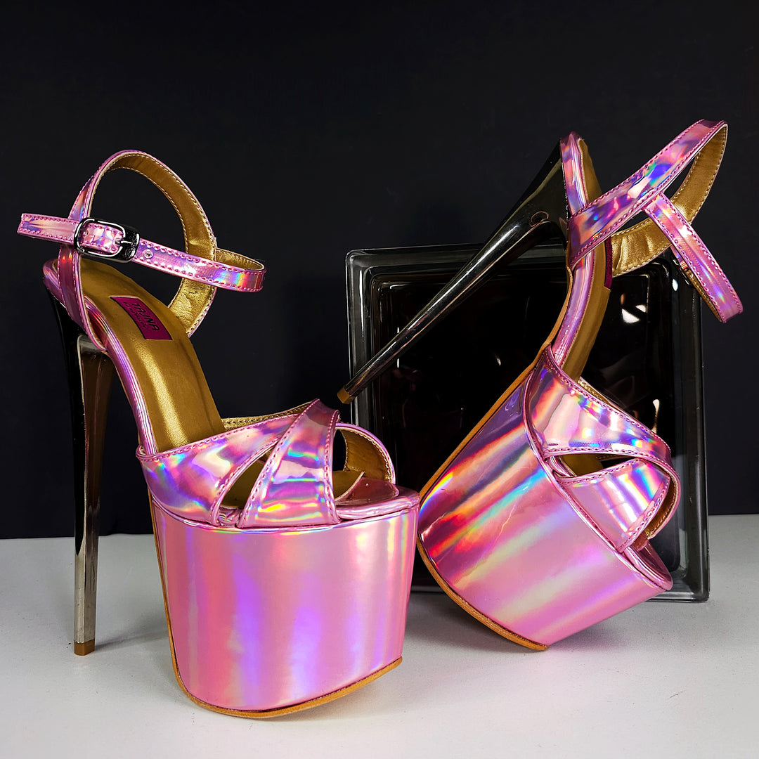 Pink Mirror Gloss Metallic High Heel Sandals