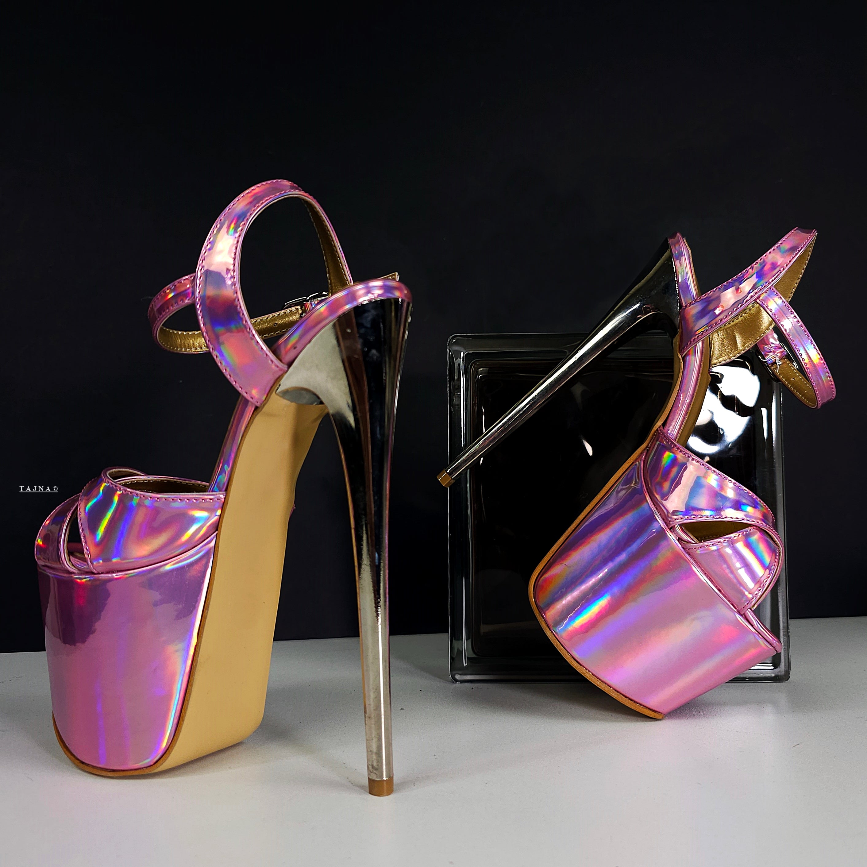 Pink Mirror Gloss Metallic High Heel Sandals