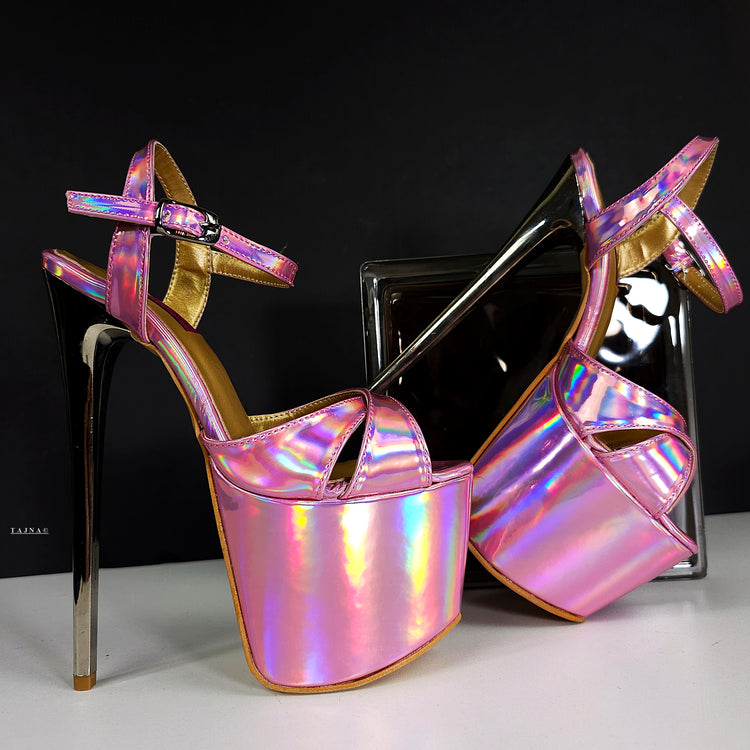 Pink Mirror Gloss Metallic High Heel Sandals