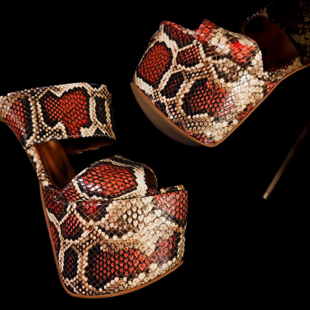 Snake Print Genuine Leather High Heel Mules