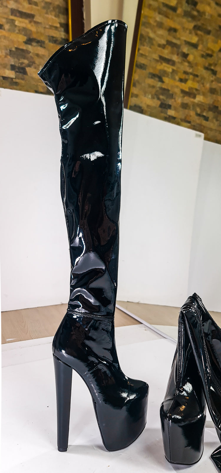 Black Patent Platform Over The Knee Boots