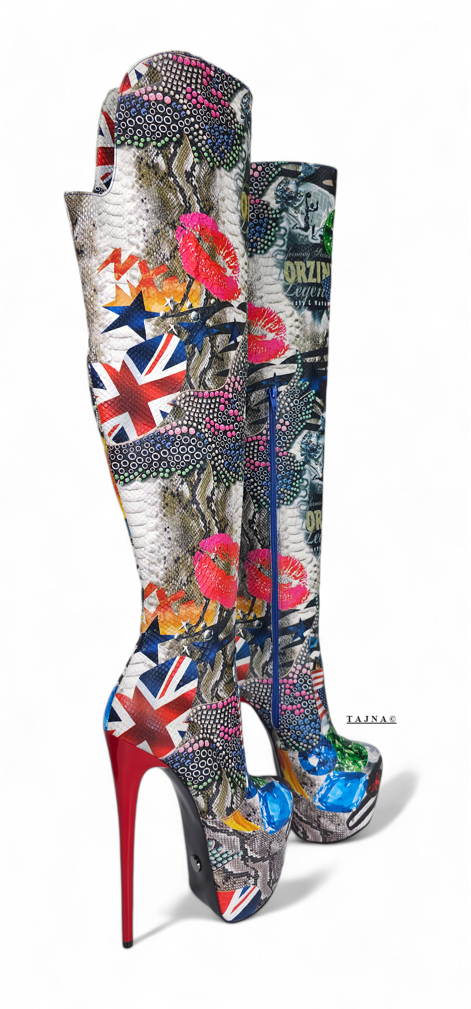 Rock n Roll Flag Designer Over Knee High Heel Boots