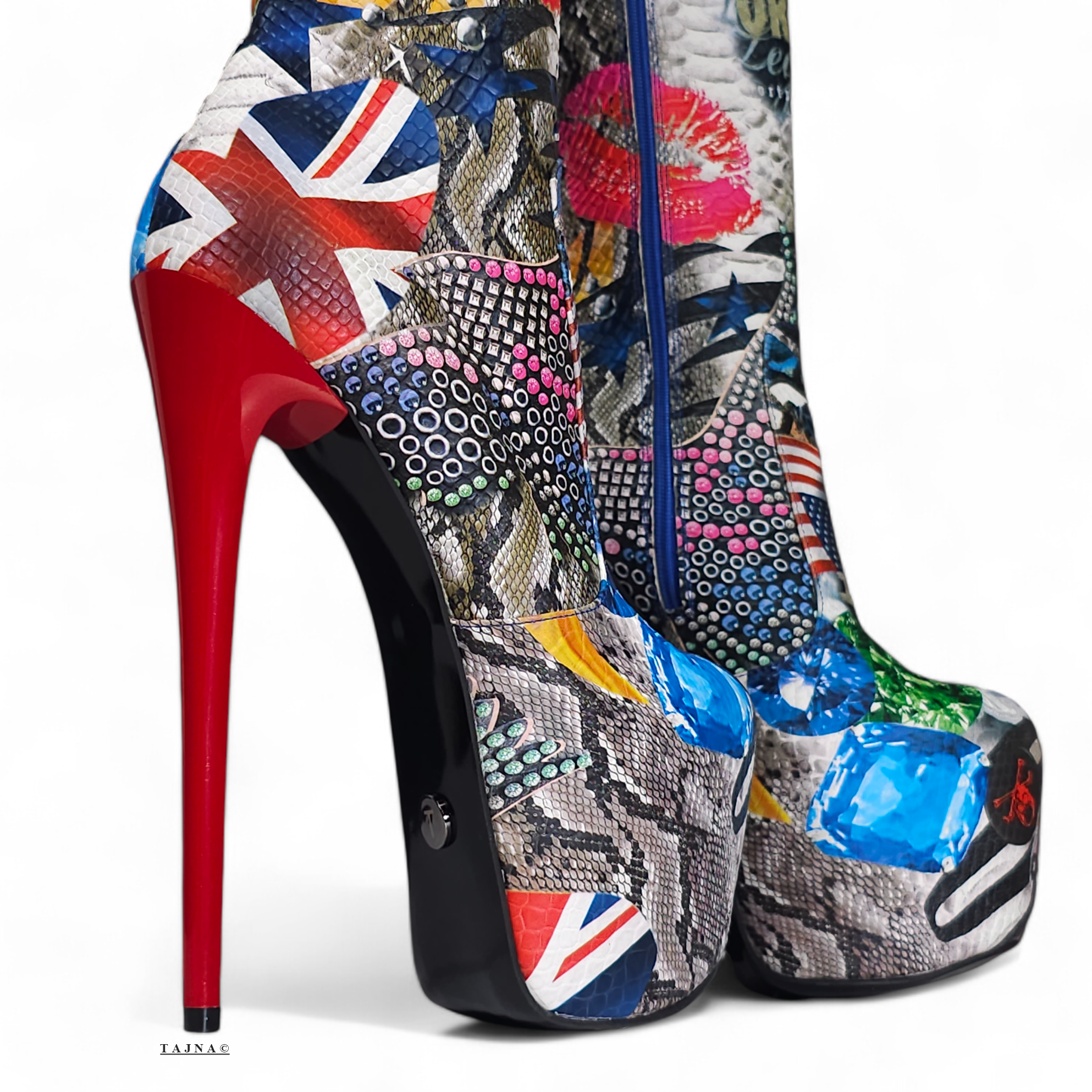 Rock n Roll Flag Designer Over Knee High Heel Boots