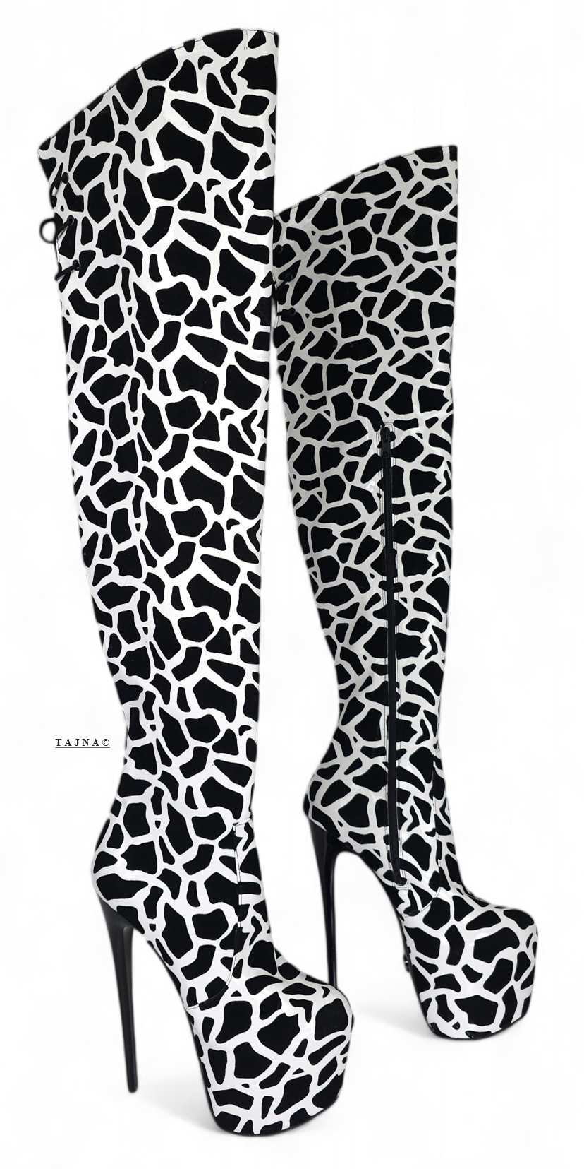 Black White Leopard Over The Knee Boots