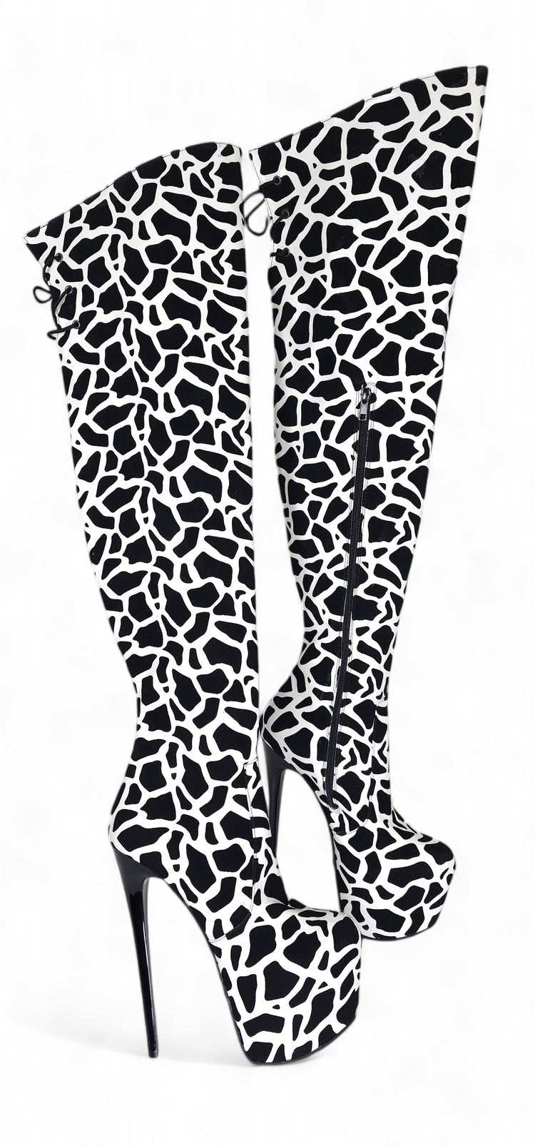 Black White Leopard Over The Knee Boots