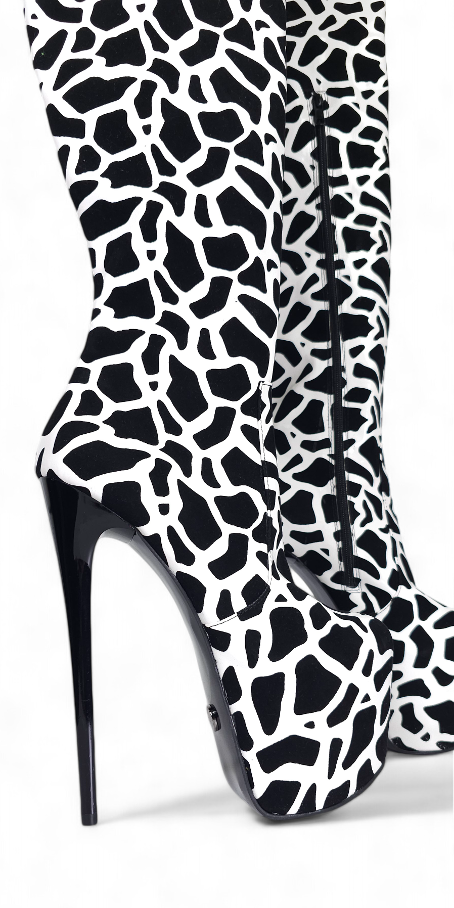 Black White Leopard Over The Knee Boots