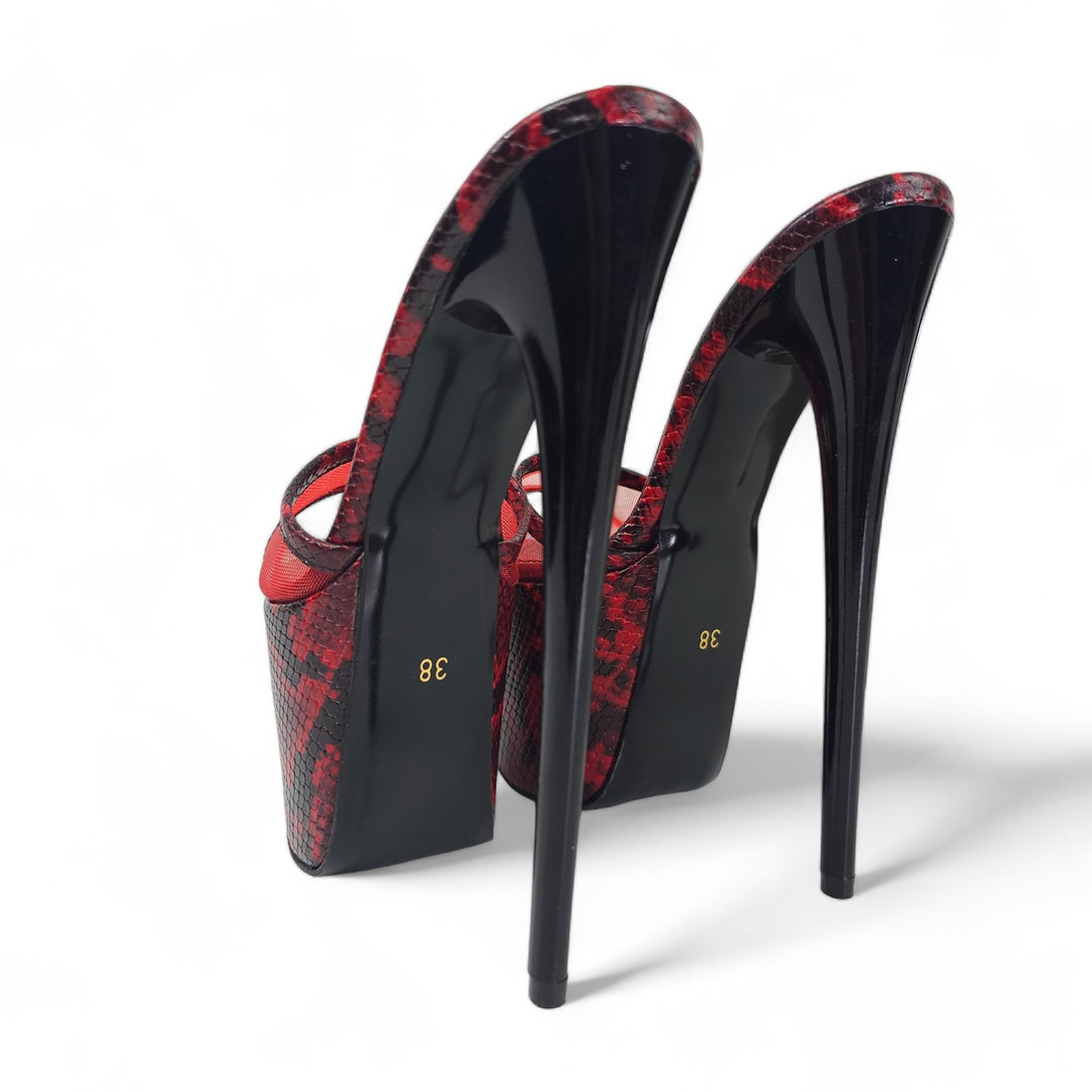 Snake Print Red Black Transparent High Heel Leather Slippers